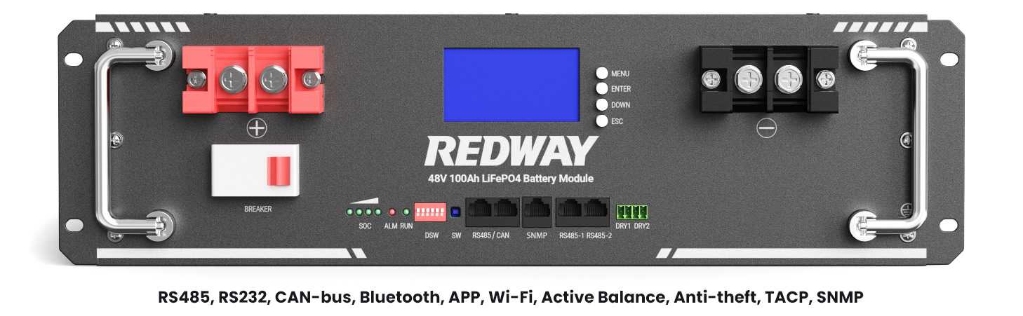 48v 100ah server rack battery manufacturer factory oem odm snmp tacp app bluetooth rs485 can-bus redway power