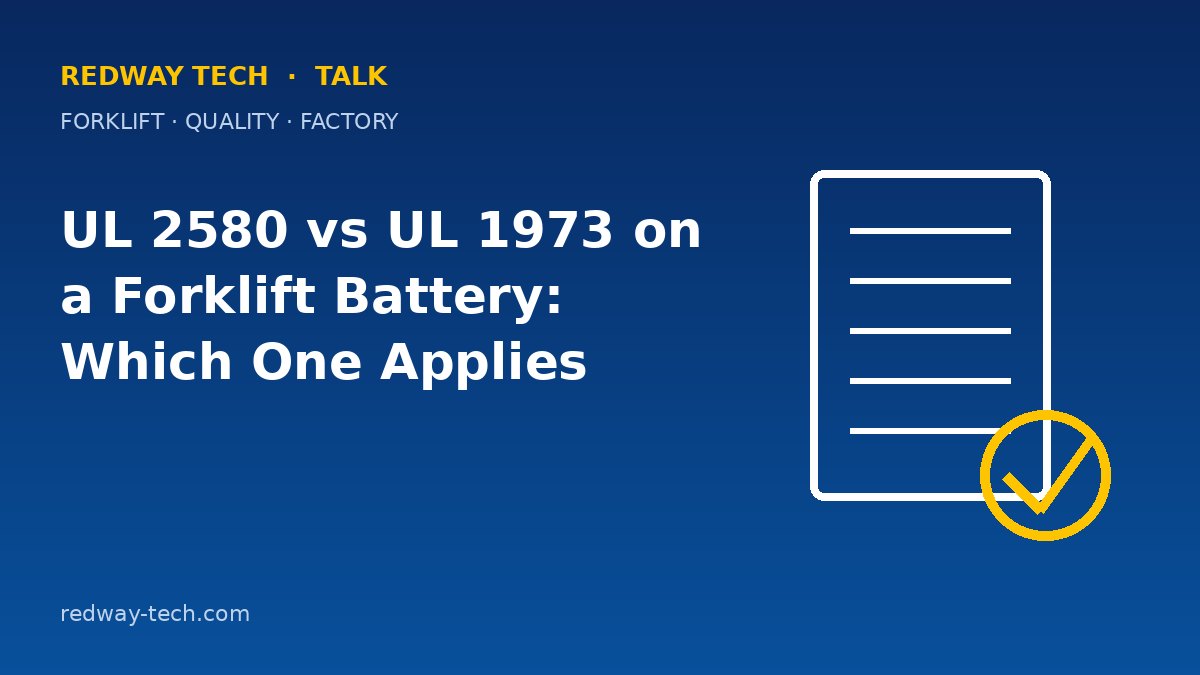 UL 2580 vs UL 1973 on a Forklift Battery: Which One Applies? 1 UL 2580 vs UL 1973 for a Forklift Battery: Which Applies? – Redway Tech Talk